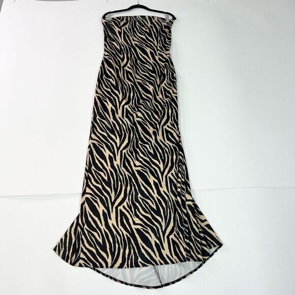 Jessica McClintock Gunne Sax Maxi Dress Gown Women's 11 Zebra Strapless Retro - Picture 1 of 15